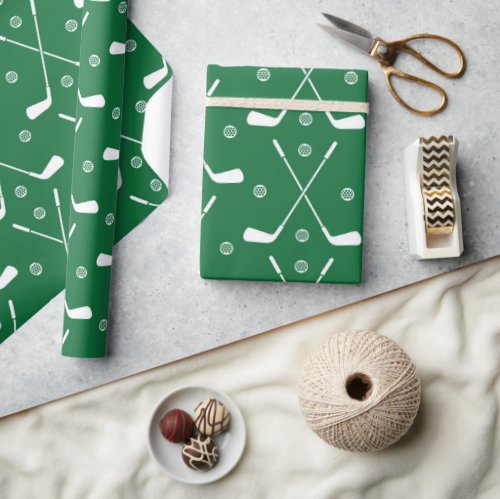 Golf Bat And Green Backgrond Wrapping Paper