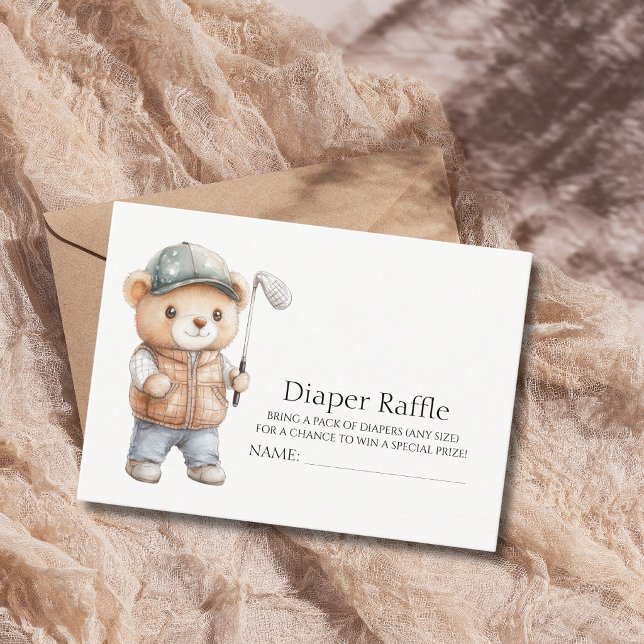 Golf Bear Lets Par - Tee Baby Shower Diaper Raffle Enclosure Card (Creator Uploaded)