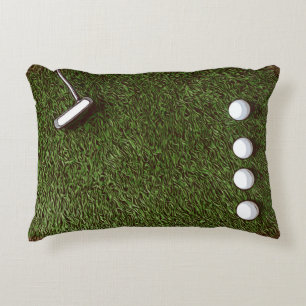Golf bedroom with golf ball with putter on grass accent pillow
