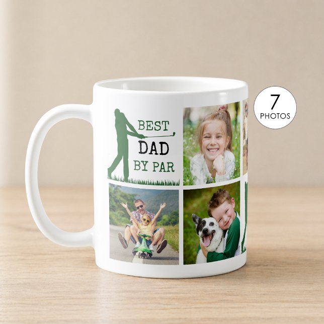Golf BEST DAD BY PAR 7 Photo Collage Coffee Mug (Creator Uploaded)