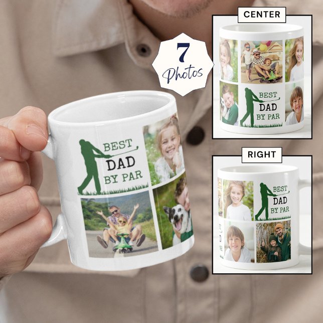 Golf BEST DAD BY PAR 7 Photo Collage Coffee Mug (Creator Uploaded)
