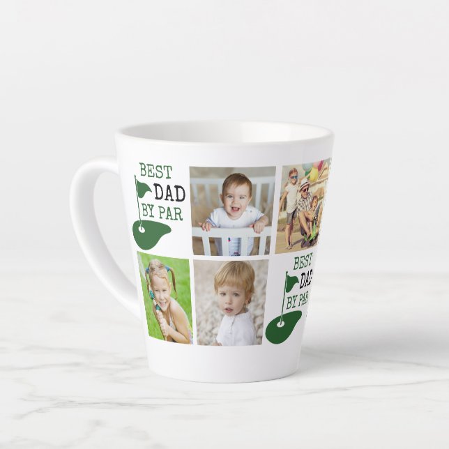 Golf BEST DAD BY PAR 7 Photo Collage Latte Mug (Left Angle)