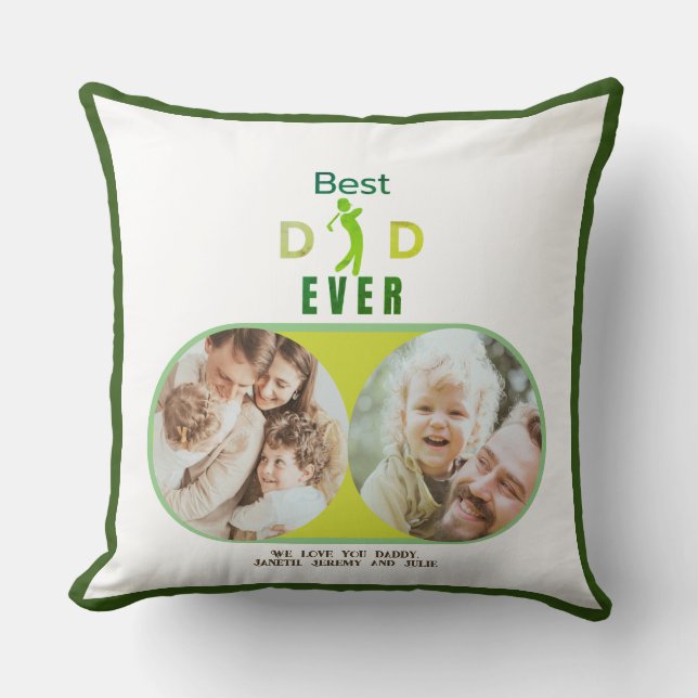 Golf Best Dad Ever Kids Family Photo Fathers Day Throw Pillow (Front)