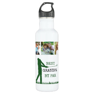Golf BEST GRANDPA BY PAR 5 Photo Collage Monogram Stainless Steel Water Bottle