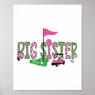 Golf Big Sister Pink Hole In One Golf 1st Birthday Poster