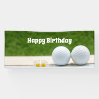 Golf birthday banner with golf balls and beer