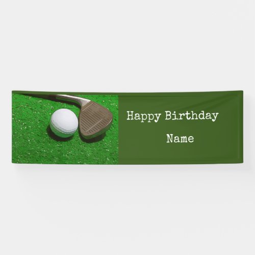 Golf birthday banner with golf balls on green