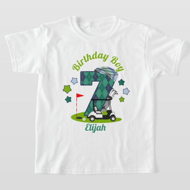 Golf Birthday Boy Shirt Seventh Golf Party Shirt  (Laydown)