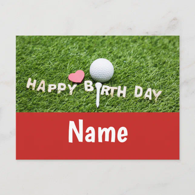 Golf birthday card with golf ball and tee on green | Zazzle