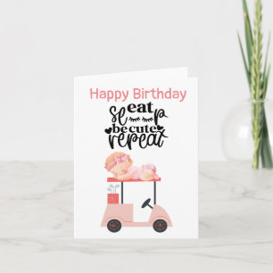 Golf birthday girl on golf cart pink theme card