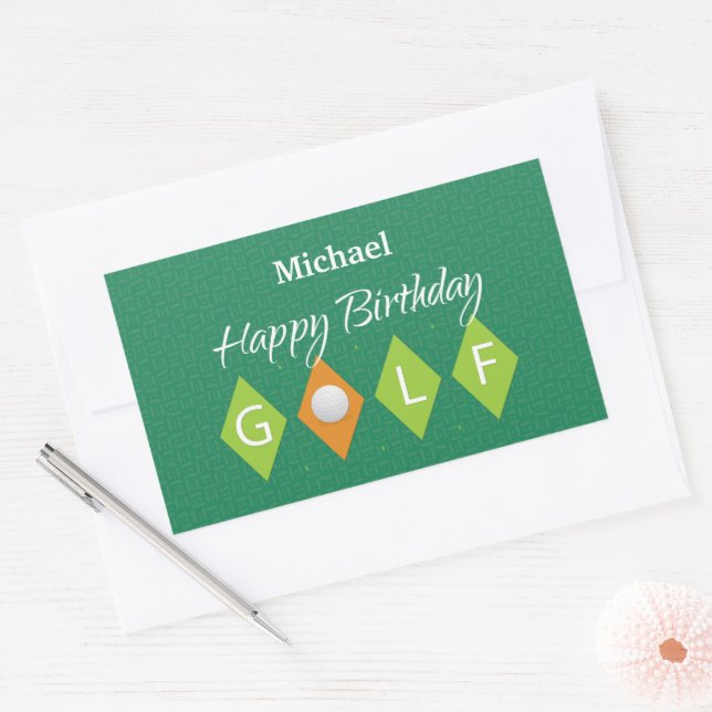 Golf Birthday Green Diamond Shapes Rectangular Sticker (Envelope)