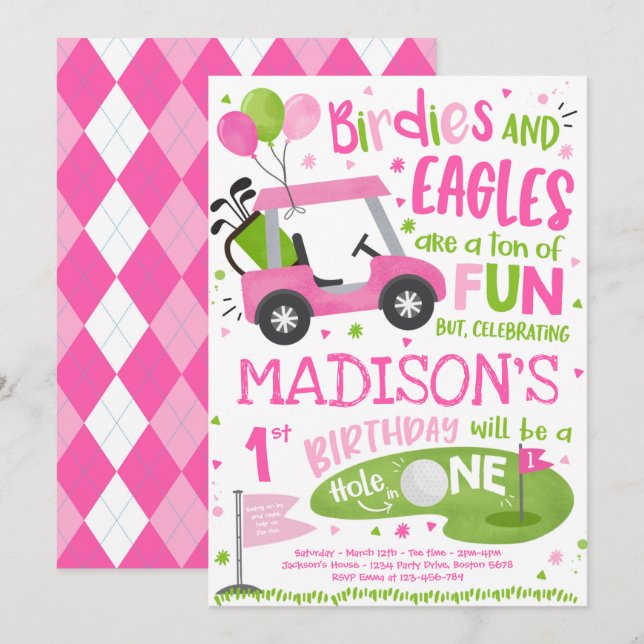 Golf Birthday Hole In One Golf 1st Birthday Party  Invitation (Front/Back)