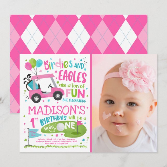Golf Birthday Hole In One Golf 1st Birthday Party Invitation (Front/Back)