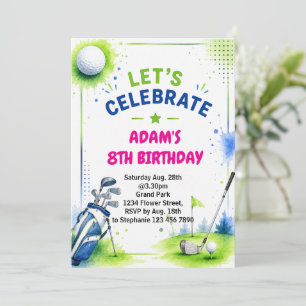 Golf Birthday Invitation Watercolor