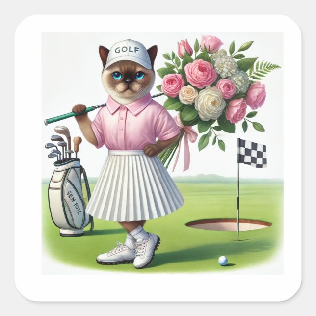 Golf Birthday Party for Cat Lover Golfer  Square Sticker (Front)