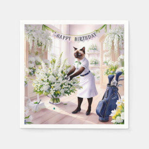 Golf Birthday Party for Cat Lovers with flowers Napkins