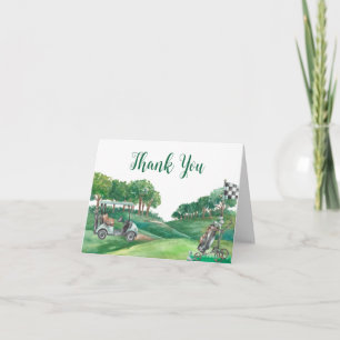 Golf Birthday Party Green Course Folded Tent  Letterpress Thank You Card