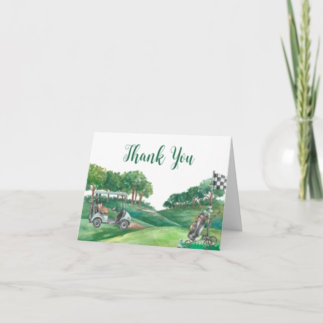 Golf Birthday Party Green Course Folded Tent  Thank You Card (Front)