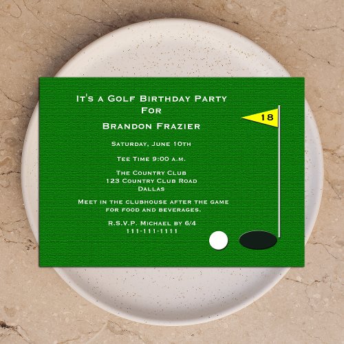 Golf Birthday Party Invitation -- 18th Golf Hole