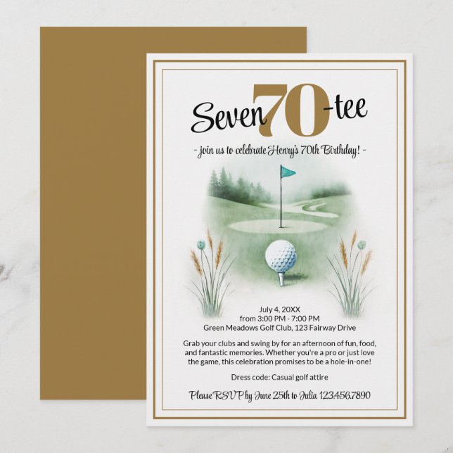 Golf Birthday Party Invitations for 70th (Front/Back)