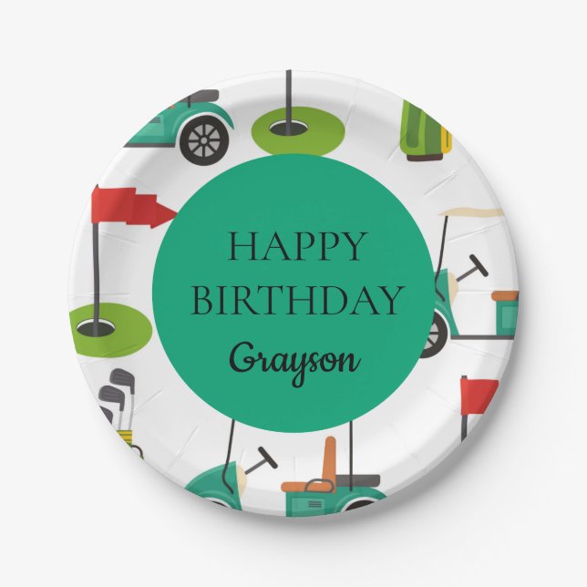 Golf Birthday Party Paper Plates (Front)