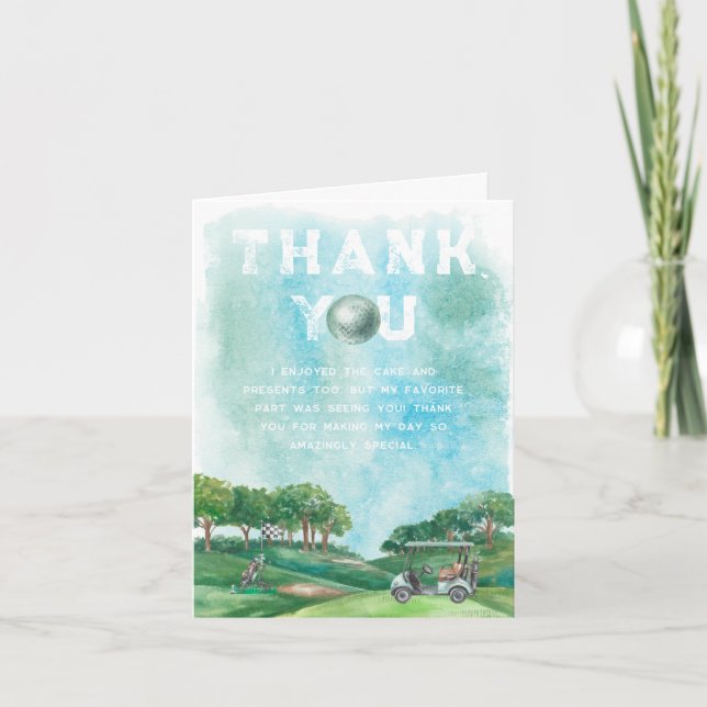 Golf Birthday Party | Photo Thank You Card (Front)