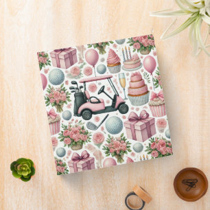 Golf Birthday Party Pink Themed for Girl Woman 3 Ring Binder
