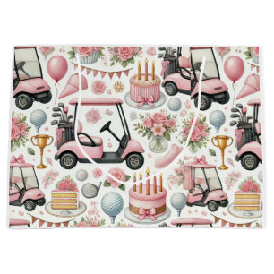 Golf Birthday Party Pink Themed for Girl Woman Large Gift Bag