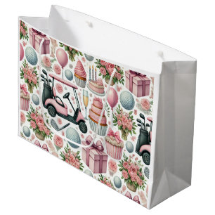 Golf Birthday Party Pink Themed for Girl Woman Large Gift Bag