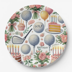 Golf Birthday Party Pink Themed for Girl Woman  Paper Plates