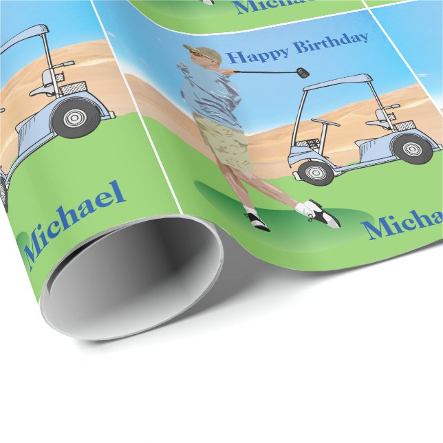 Golf Birthday Personalized Gift Wrapping Paper (Roll Corner)