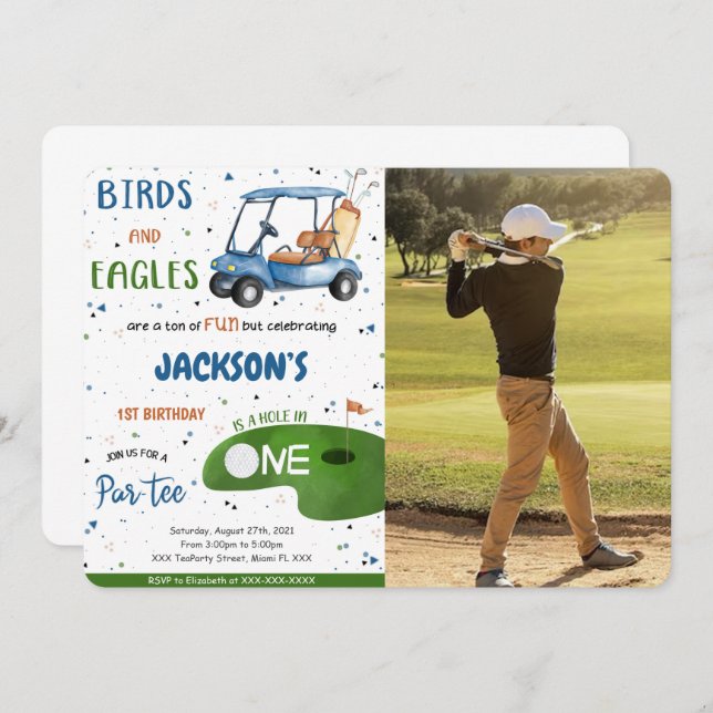Golf Birthday Photo Invitation (Front/Back)