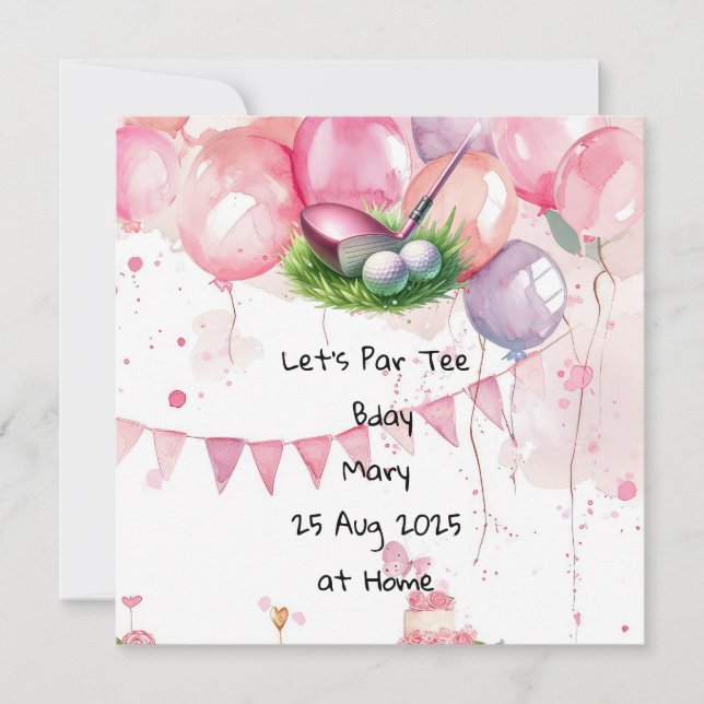 Golf Birthday Pink themed for Lady Golfer Save The Date (Front)