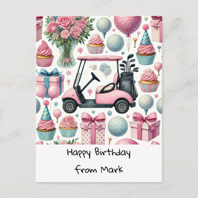 GOLF Birthday PINK themed for Woman Golfer Postcard (Front)