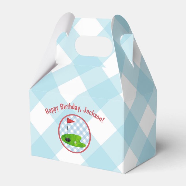 Golf Birthday Plaid Blue Gingham Country Club Favor Boxes (Front Side)