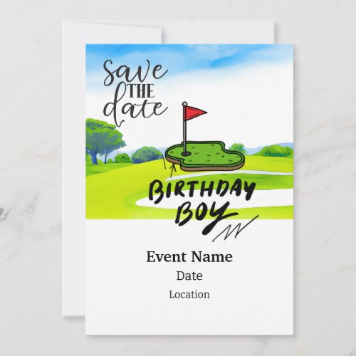 Golf birthday save the date invitation card golfer