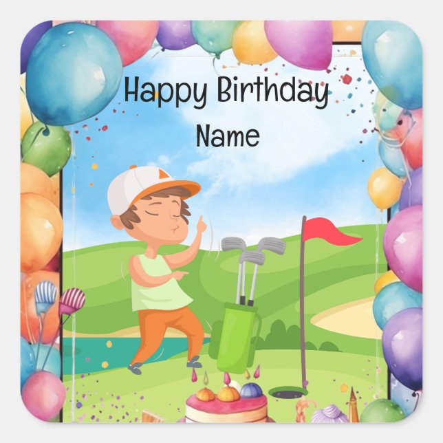 Golf Birthday theme for kid golfer Party Square Sticker (Front)
