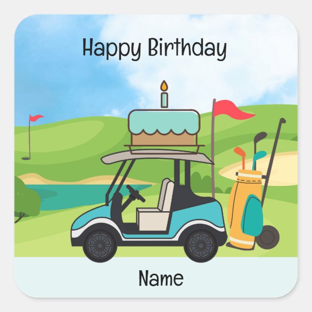 Golf Birthday theme for kid golfer Party Square Sticker (Front)