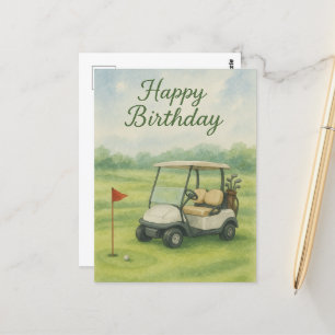 Golf Birthday Themed with golf cart watercolor Postcard