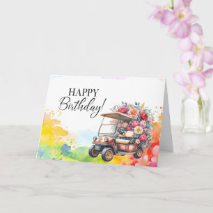 Golf Birthday to Golfer with golf cart watercolor Card