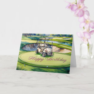 Golf Birthday to Golfer with golf cart watercolor Card