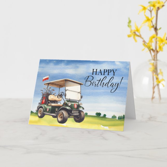 Golf  Birthday to Golfer with golf cart watercolor Card (Yellow Flower)