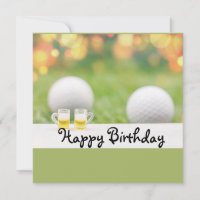 Golf birthday with balls and beer on green grass