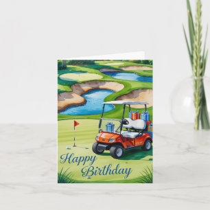 Golf Birthday with golf cart for golfer Card