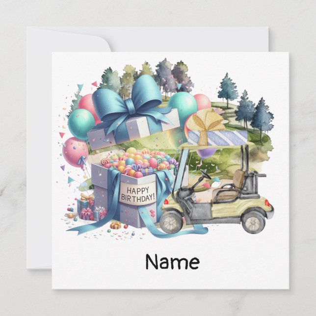Golf Birthday with golf cart for golfer Card (Front)