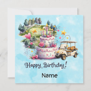 Golf Birthday with golf cart for golfer Card