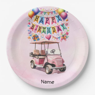 Golf Birthday with golf cart for golfer Paper Plates