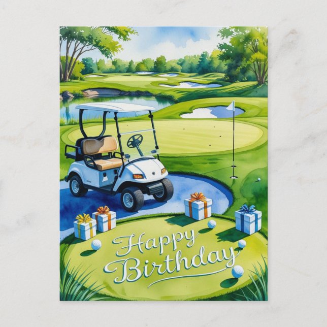 Golf Birthday with golf cart for golfer Postcard (Front)