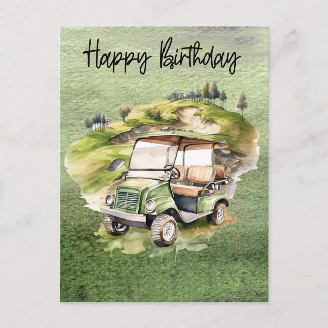 Golf Birthday with golf cart   watercolor Postcard (Front)