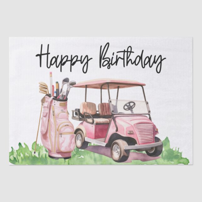Golf Birthday with golf cart   watercolor Tissue Paper (Front)